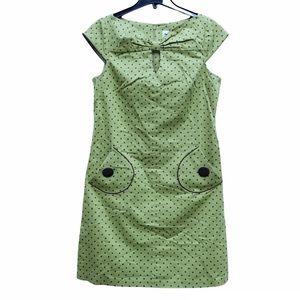 Sunhee Dress True VTG Green Brown Polka Dot Cap Sleeve Cute Knee Length EUC 8